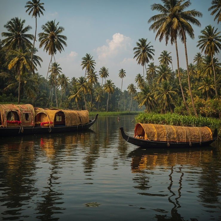 group boats with row palm trees background 1258098 3819