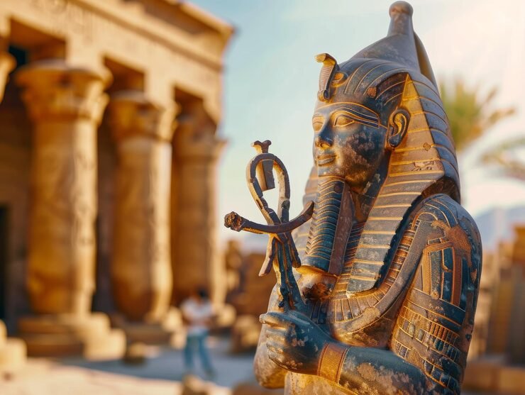 pharaoh holding ankh symbol waisthigh photo shot daylight photography direct angle view cinematic 1026556 118287